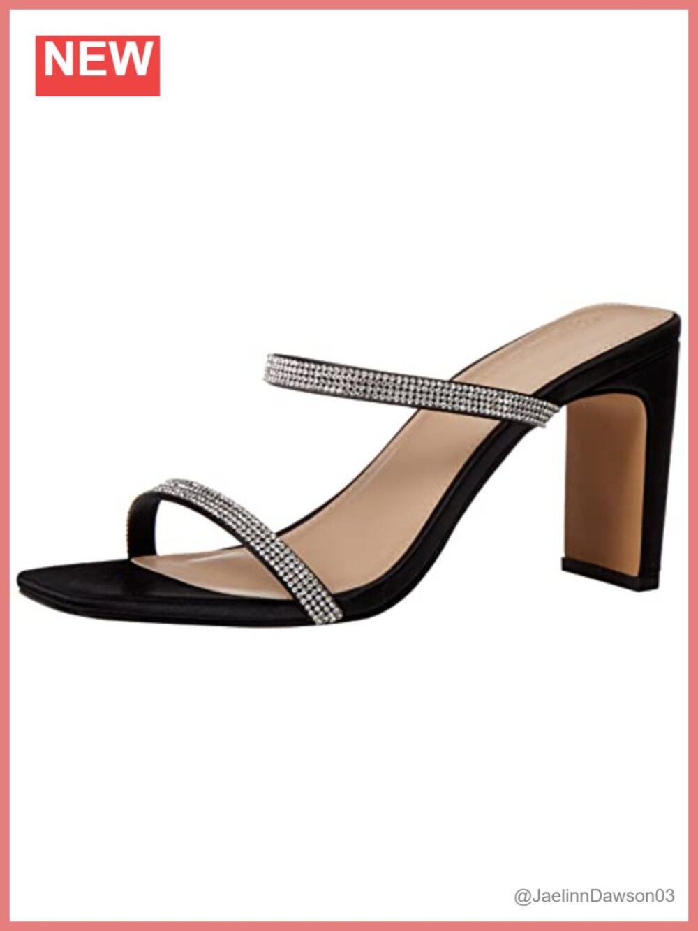 Square Toe Two Strap High Heeled Sandals Black Rhinestones